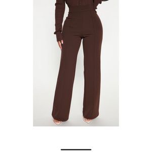 Fashion Nova Medium Brown Front Seam Detail Pants Slacks High Stretch